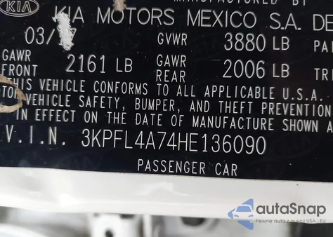 2017 Kia Forte Lx from USA, damaged, VIN 3KPFL4A74HE136090